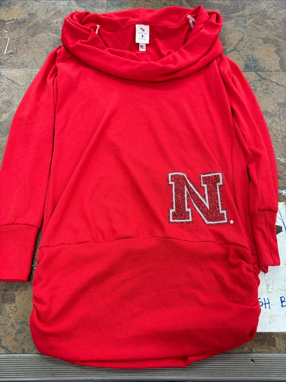 Red Cowl-Neck sweatshirt with Nebraska Patch - Women's
